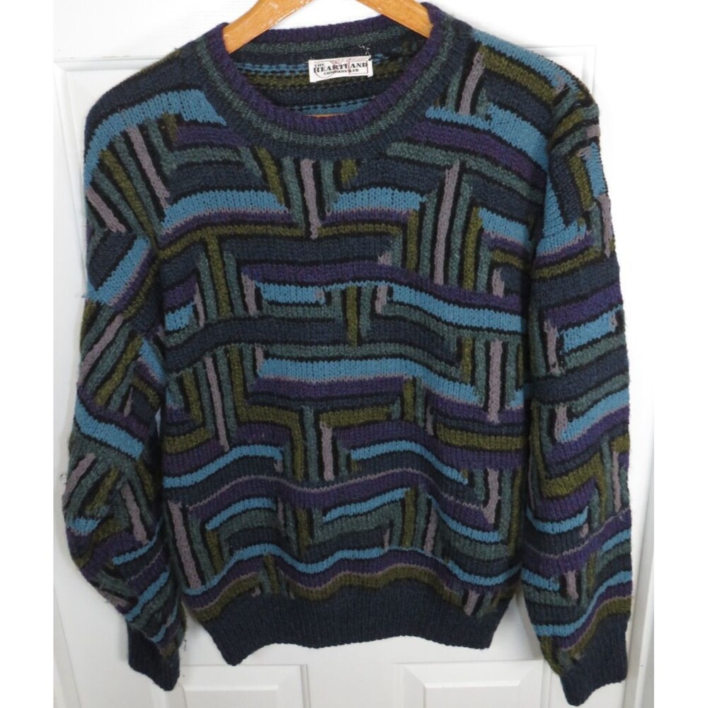 Vintage 80s Heartland Wool Blend Coogi Style Festival Trippy Psychadelic Sweater